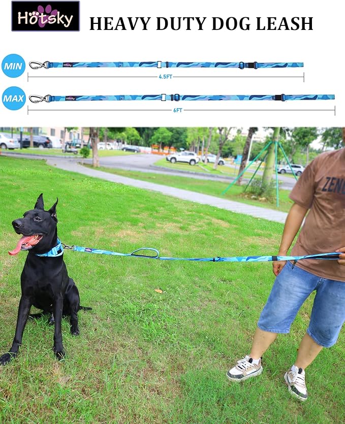 Hotsky Heavy Duty Dog Leash,4.5-6 FT Adjustable Durable Nylon Seatbelt Lead with Two Padded Traffic Handle and Carabiner for Large Medium and Small Breed Dogs,Blue Camo
