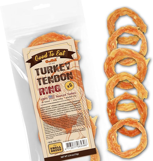 Gootoe Turkey Tendons for Dogs –All-Natural, Hypoallergenic Dog Treats, Rawhide Alternative, Long Lasting Puppy Chews, Healthy Dog Treats for Small Breeds, Ring (S), 6 Count Pack