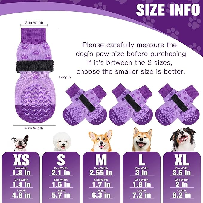 EXPAWLORER 6Pcs Anti Slip Dog Socks to Prevent Licking Paws, Dog Shoes for Winter, Double Sides Dog Boots & Paw Protectors Booties for Hardwood Floors with Grippers Small Medium Large Senior Dogs, XS