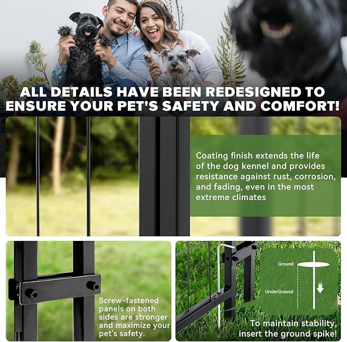 Oranland 6x4x6FT Outdoor Dog Kennel, Heavy Duty Welded Wire Steel Dog kennels with Secure Lock for Outside, Dog Pen with Waterproof Roof Cover and 2 Rotating Dog Bowls