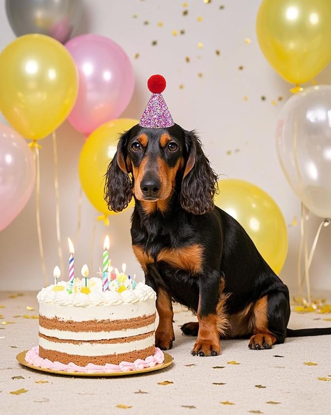 PET SHOW 20 Pack Mini Small Dog Hats with Sequin Puppy Birthday Party Hats for Stuffed Animals Cats Adjustable Holiday Hat Headband Kitten Pet Grooming Costume Accessories