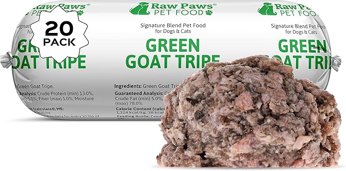 Raw Paws Signature Pet Food for Dogs & Cats - Green Goat Tripe, 1-lb Rolls (20 Pack) - Fresh Pet Food Made in USA - Natural Dog Food Rolls - Raw Frozen Dog Food – Green Goat Tripe for Dogs & Cats