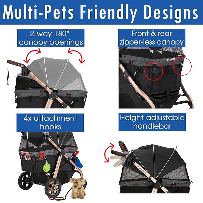 HPZ Pet Rover Titan-HD Premium Super-Sized Dog/Cat/Pet Stroller SUV Travel Carriage/w Access Ramp/100Lbs Capacity/Pumpless Rubber Wheels/Aluminum Frame for Small, Med, Large, XL Pets (Black)
