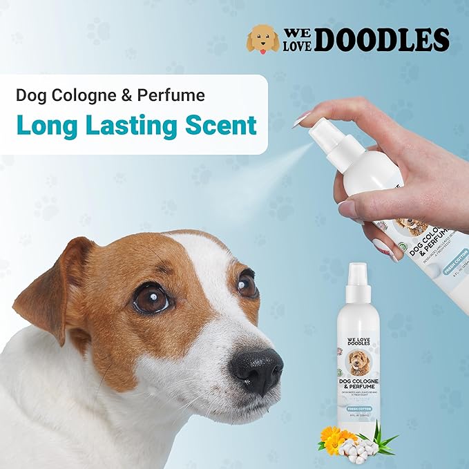 Dog Cologne & Perfume, Deodorizing, Organic, Made In USA, Long Lasting After Bath, Deodorant For Smelly Dogs, Pawfume For Pets, Odor Eliminator Spray Puppies, Fresh Cotton [We Love Doodles]