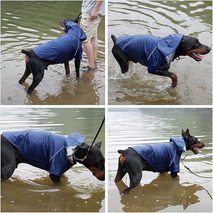 LoveLonglong Premium Waterproof Dog Raincoat with Reflective Safety Features Pet Raincoats for Large Medium Small Dogs Navy Blue M