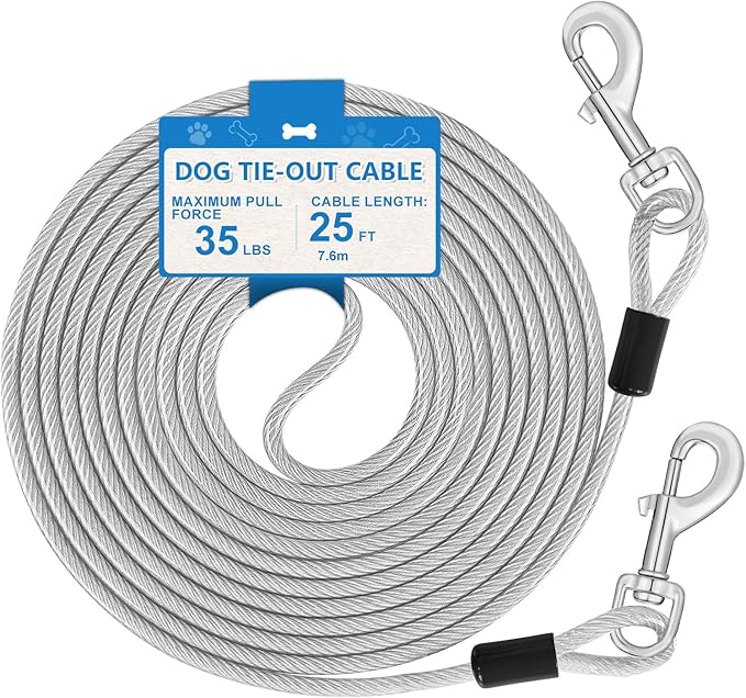 50ft Dog Tie Out Cable, Dog Leash Heavy Duty Tie Out Cable for Large Dogs Up to 125lbs Pull Force, Dogs Runner for Yard Outdoor and Camping, Heavy, Silver