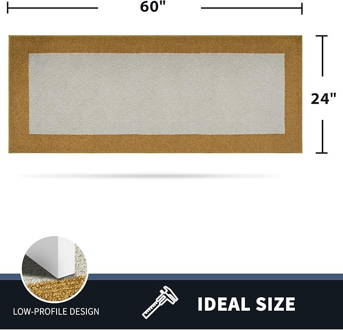PURRUGS Dirt Trapping Door Mat 24" x 60", Non-Slip/Skid Machine Washable Entryway Rug, Shoes Scraper, Throw Rug, Super Absorbent Area Rug for Muddy Wet Shoes and Paws, Light Cream & Gold