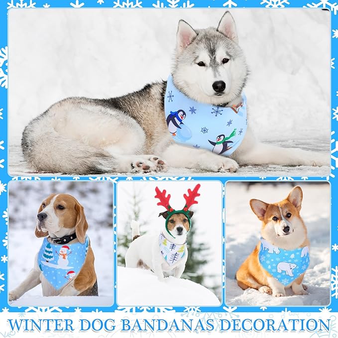 Abbylike 100 Pcs Winter Dog Bandanas Bulk Blue Snowflake Bandanas for Dogs Triangle Kerchief Bibs Scarf for Pet Xmas Costume Photo Props Accessories Pet Shops Grooming, 25 Styles (25.6 x 17.7 x 17.7)