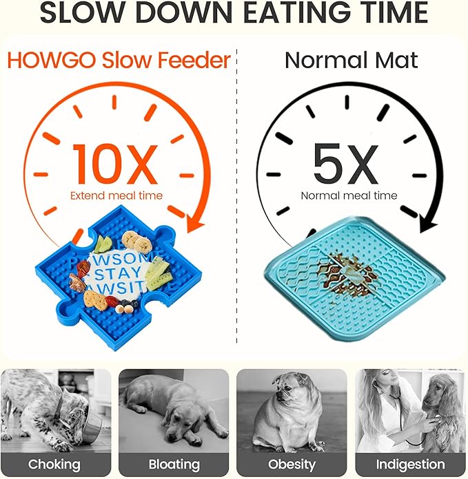 HowGo Puzzle Slow Feeder Lick Mat for Dogs, 38+ Suction Cups | Non-Slip Heavy Duty Maze Enrichment Bowl BPA-Free Silicone | Reduce Boredom Anxiety Free Combination (1PC, Blue)