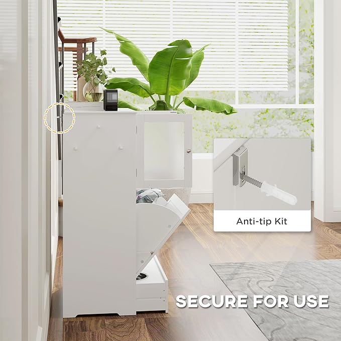 PawHut Dog Feeding Station with 2 Storage Cabinets, Elevated Dog Bowls, Side Hooks, Anti-tip Kit, Hidden Pet Feeder Station for Feeding & Watering, White