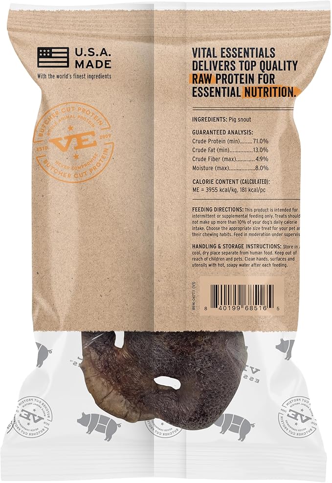Vital Essentials Freeze-Dried Raw Pig Snout Dog Treat & Long-Lasting Natural Chew, 1-Pack | Single Ingredient Dog Treat for Aggressive Chewers | Made in USA