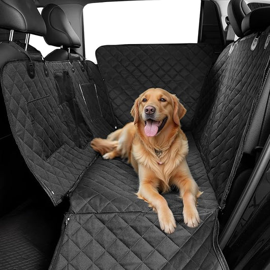Dog Hammock for Car with Door Protectors, Waterproof, Scratchproof, Split Soft Dog Seat Cover for Back Seat with Mesh Window, Fits SUV/Sedan/Tesla Models (Black)