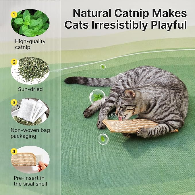 Potaroma Cat Toys Pack of 2 with 6000mg A+ Organic Catnip, Soft Sisal Material Indoor Kitten Scratching and Kicker Toys, Drives Bored Cats Crazy with Fun Interactive Chew
