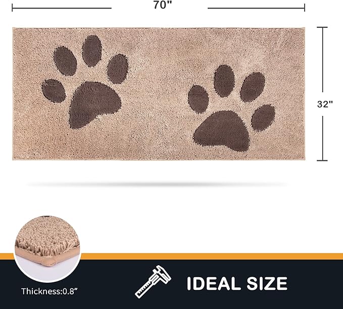 PURRUGS Dirt Trapping Door Mat 32" x 70", Non-Skid/Slip Machine Washable Microfiber Entryway Rug, Dog Doormat, Super Absorbent Welcome Mat for Muddy Wet Shoes and Paws, Beige