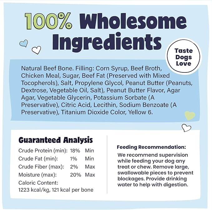 Pawstruck Small 3" Filled Dog Bones, Peanut Butter Flavor - Made in USA Long Lasting Stuffed Femur for Aggressive Chewers Dental Treat - Pack of 10 - Packaging May Vary