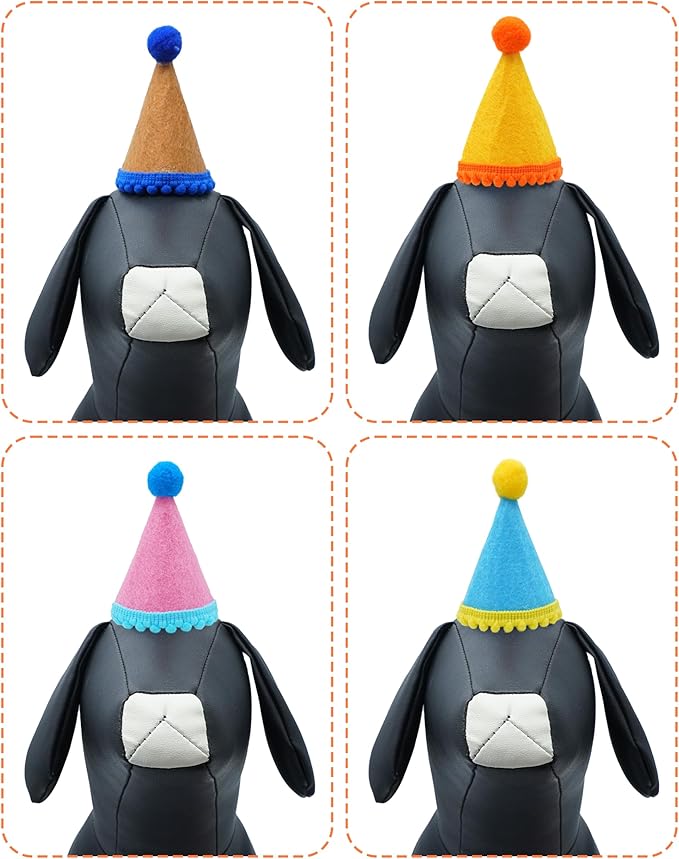 PET SHOW 10 Pack Mini Party Hats for Small Dog Birthday Stuffed Animals Dolls Puppy Cats Adjustable Holiday Hats Felt Pom Pom Headband Kitten Pet Grooming Costume Accessories