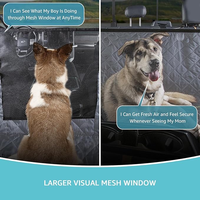 Truck Dog Seat Cover Back Seat | 100% Waterproof & Seat Belt | Pet Hammock for Car Rear Seat Protector with Mesh Window Fits Pickup Ford F-Series/Chevrolet Silverado/Ram/GMC Sierra etc(Gray)