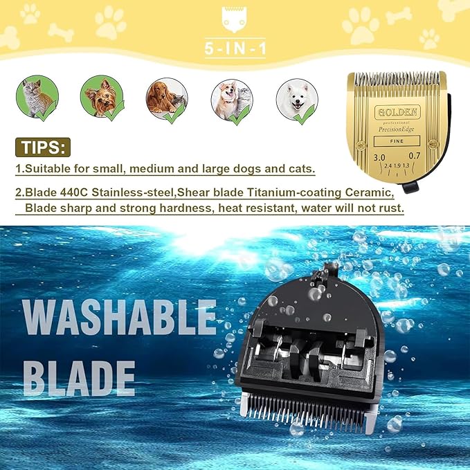 COSYONALL Adjustable Dog Grooming Clipper 5-in-1 Blade Compatible with WAHL Professional Animal Clipper Arco, Bravura, Chromado, Creativa, Figura, and Motion Pet, Dog, and Horse (Gold/2PC)