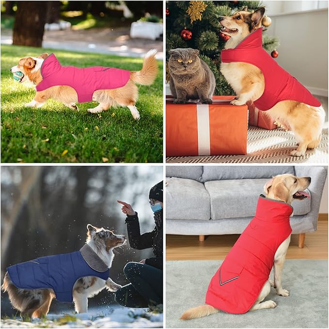 Dog Coat, Waterproof Dog Winter Jacket with Pocket, Reflective Adjustable Pet Snow Vest, Warm Cozy Fleece Sweater for Small Medium Extra Large Dogs - Pink, XS