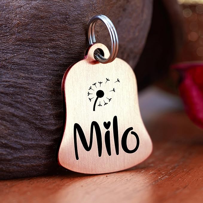 Ultra Joys Cat ID Tag Personalized Pet Tags, Durable Stainless Steel Small Pet Mini Dog Cat Tag Lightweight - Bell Tag in Rose Gold