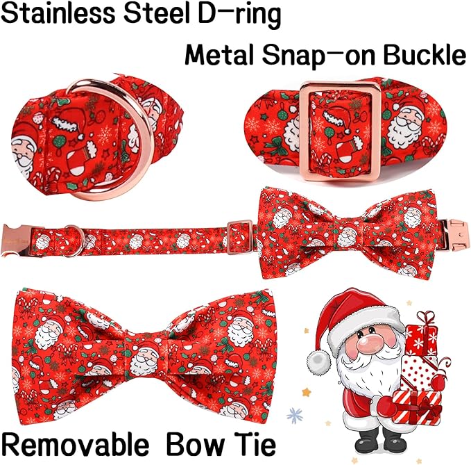Unique Style Paws Christmas Dog Collar with Bow Red Hat Christmas Man Cotton Puppy Collars for Small Medium Large Dogs