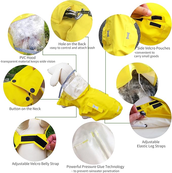 Waterproof Dog Raincoat, Adjustable Reflective Lightweight Pet Rain Clothes with Poncho Hood (4X-Large, Yellow)