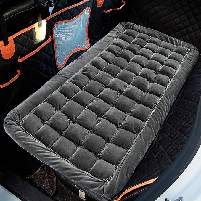 Soulbond Backseat Pet Bed Mat,Dog Bed for Car,Fuzzy Dog Seat Cover for Car Back Seat, Non-Slip Travel Pet Mat, Fit for Backseat Extenders and Seat Covers(Glossy-Dark Gray)