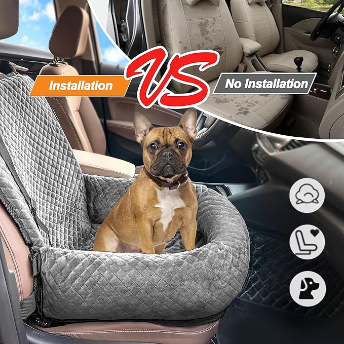 Sephyroth Dog Car Seat for Small/Medium Dogs,Dog Car Bed Washable Pet Travel Safety Seat,Super Soft Safe Removable Puppy Car Seat(Gray)