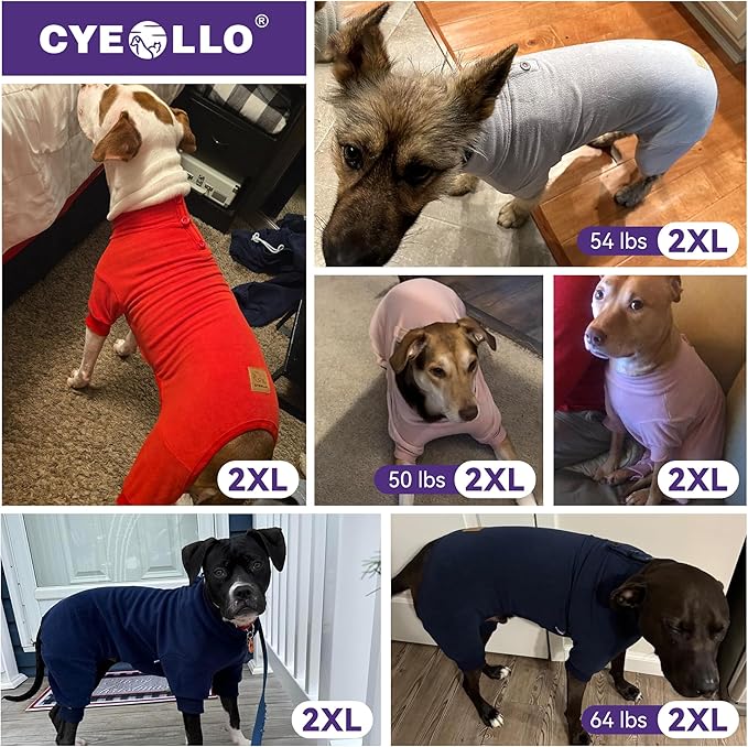 cyeollo Fleece Dog Pajamas Dog Pjs Jumpsuit Thermal Dogs Onesie Stretchable Doggie Coat Warm Pet Clothes for Medium Sized Dogs Apparel, Color Purple