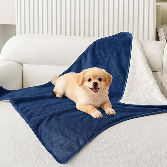 Smiry Waterproof Dog Bed Blanket, Leakproof Pet Throw Blanket for Bed Couch Sofa, Reversible Sherpa Fleece Furniture Protector Cover for Small Medium Large Dogs Cats (Navy Blue, 32x40 inches)
