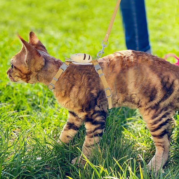 TIESOME Cat Harness and Leash Set, Adjustable Gradient Kitten Harness Escape Proof Harness with Leash for Kitty Outdoor Walking (Vanilla Yellow)