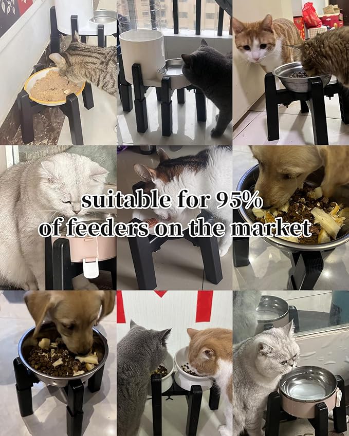 CZPET Dog Bowl Stand with Adjustable Height and Width [Stand Only], Elevated Pet Water & Food Feeder for Medium & Large Dogs, Stable and Anti-Slip Raied Bowl