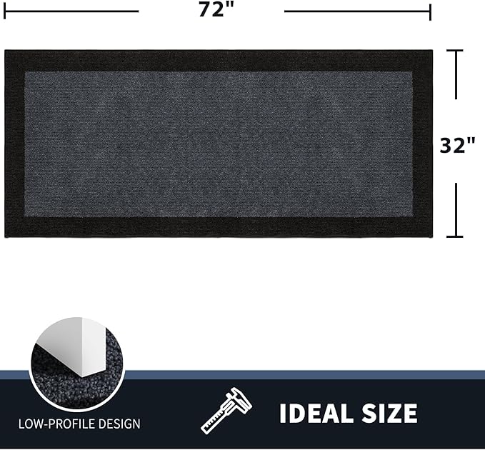 PURRUGS Dirt Trapping Door Mat 32" x 72", Non-Slip/Skid Machine Washable Entryway Rug, Shoes Scraper, Throw Rug, Super Absorbent Area Rug for Muddy Wet Shoes and Paws, Bluish Grey & Charcoal