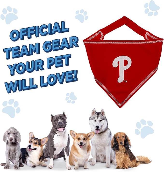 Pets First MLB Philadelphia Phillies TIE Bandana, Small/Medium. Dog Bandana Scarf Bib for Pet Cat Dog. The Ultimate Game-Day, Party Bandanna, Birthday Event
