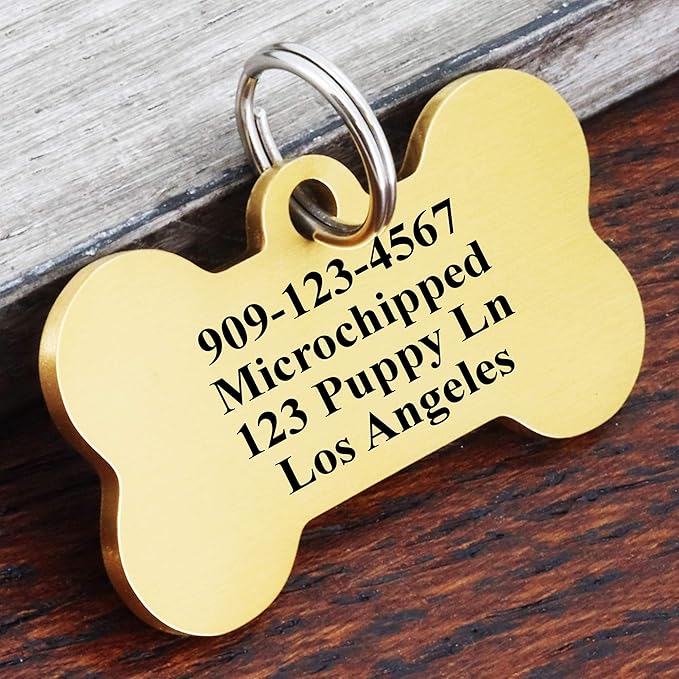 Ultra Joys Custom Personalized Dog ID Tag - Brushed Stainless Steel Bone Tag, Large