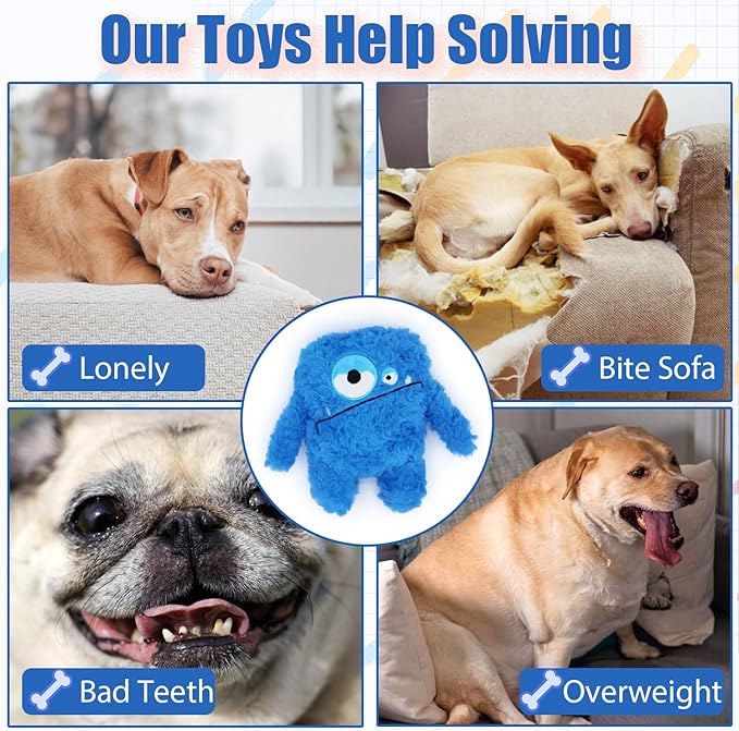 Plush Squeaky Dog Toy, Crinkle Stuffed Dog Toy Keep Them Busy Tug of War Birthday Dog Chew Toy for Small Medium Large Dogs (Blue)