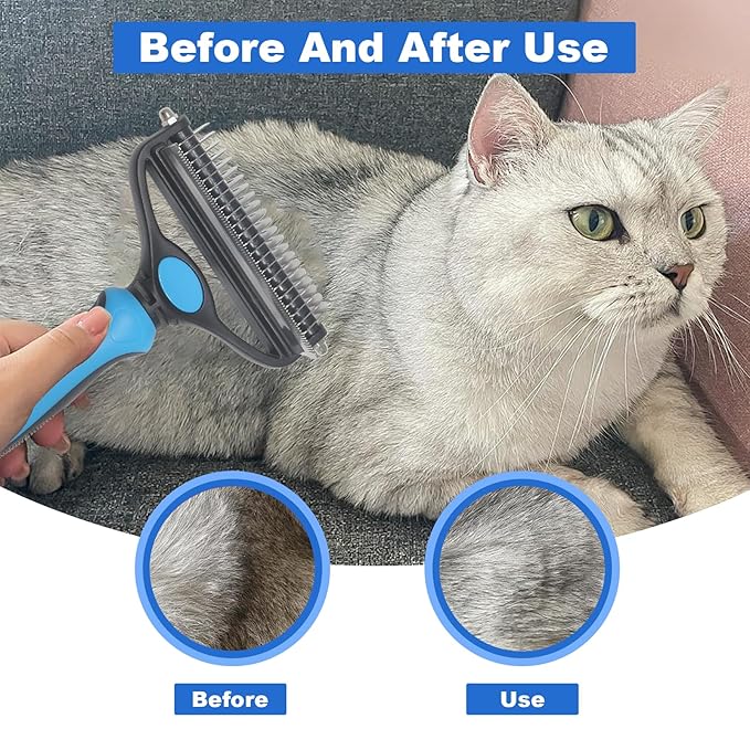Pet Grooming Set – Deshedding Hair Brush & 2 Finger Toothbrushes – Perfect for Dogs & Cats (blue)