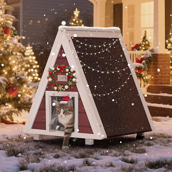 Petsfit Cat House Outdoor Weatherproof,Feral Cat House Outdoor Indoor with Escape Door for Rabbits,Ferret,Guinea Pig,Dogs and Other Small Animals Red