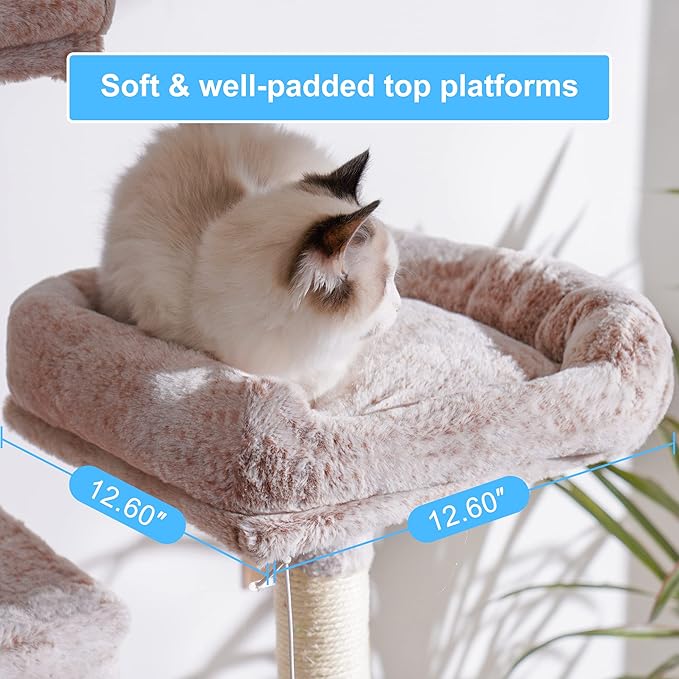 Hey-brother Large Multi-Level Cat Tree Condo Furniture with Sisal-Covered Scratching Posts, 2 Bigger Plush Condos, Perch Hammock for Kittens, Cats and Pets, Muchroom MPJ020MU