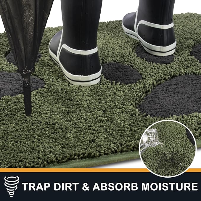PURRUGS Dirt Trapping Door Mat 32" x 47", Non-Skid/Slip Machine Washable Microfiber Entryway Rug, Dog Doormat, Super Absorbent Welcome Mat for Muddy Wet Shoes and Paws, Green