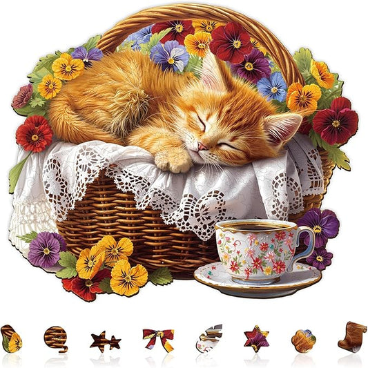 KAAYEE Wooden Puzzles for Adults, Cat’s Rest Puzzles, 245 Piece Unique Animal Shape Puzzle, Cat Wood Puzzle for Adults, Creative Gifts for Cat Lover/Friends/Family, Home Decor(13.4 * 11.4in)