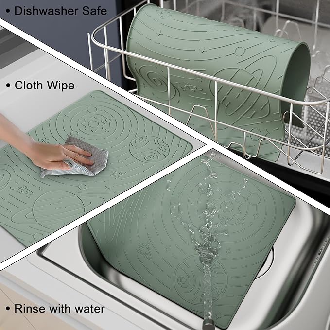 OHMO Dog Food Mat, Silicone Waterproof Cat Food Mat, Non-Skid Spill Proof Pet Feeding Mat for Food and Water, Easy to Clean Dog Placemat(Sage Green, 18.9" x 11.8")