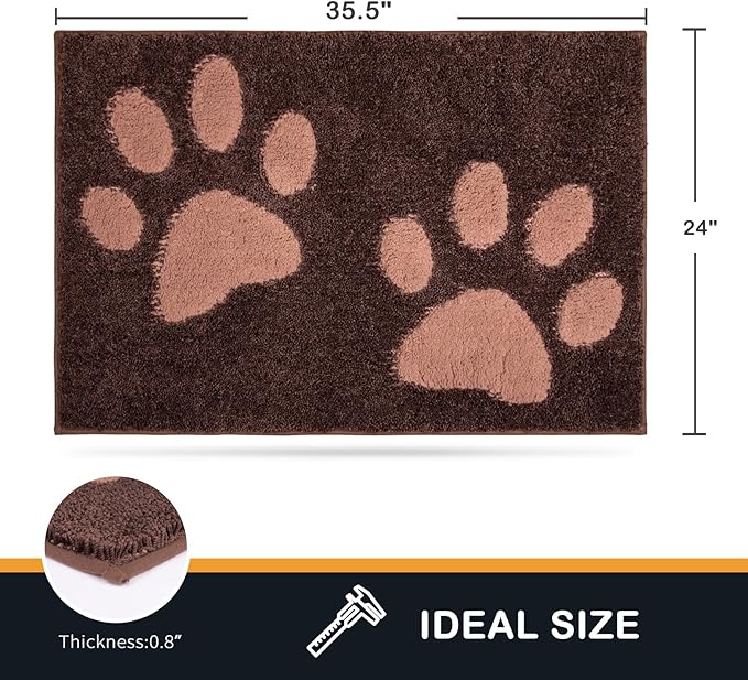 PURRUGS Dirt Trapping Door Mat 24" x 35.5", Non-Skid/Slip Machine Washable Microfiber Entryway Rug, Dog Doormat, Super Absorbent Welcome Mat for Muddy Wet Shoes and Paws, Brown