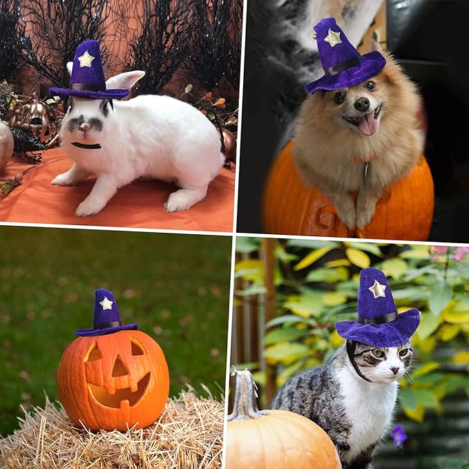 PETLESO Cat Wizard Hat Pet Halloween Costumes Witch Cosplay Outfit with Bell for Small Dogs, Cats & Rabbits, Adjustable, Purple
