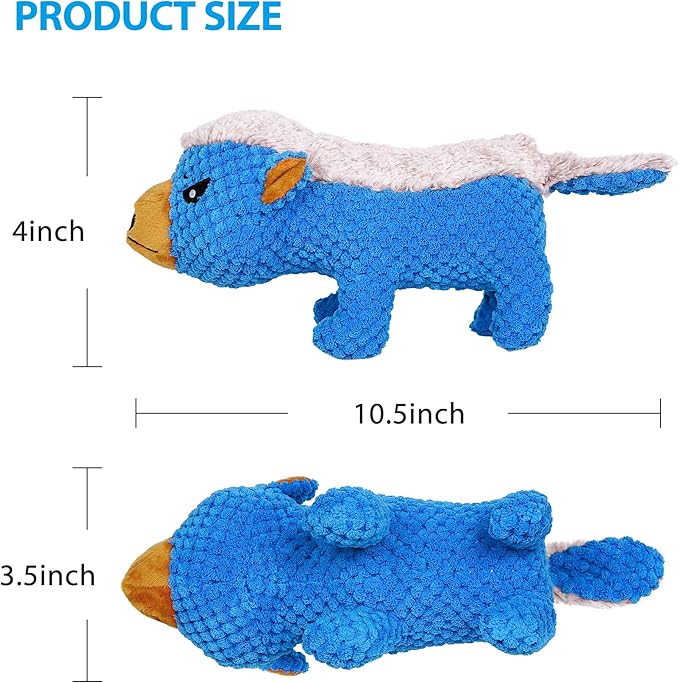 IOKHEIRA Dog Plush Toys for Aggressive Chewers, Indestructible Dog Squeaky Toys with Crinkle Paper, Durable Teething Chew Toys for Medium and Large Breed (Blue)