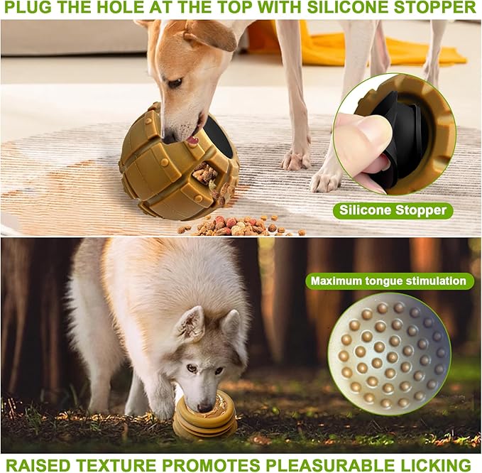 Yipetor Treat Dispensing Dog Toy, Long-Lasting Durable Large Dog Toys, Freezable Fillable Rubber Dog Toys, DIY Interactive Dog Puzzle Play Toy, Holds Kibble, Stopper+Silicone DIY Treat Tray (Large)