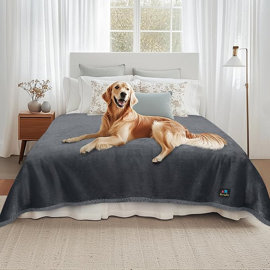 Luciphia Waterproof Pet Blanket, Liquid Pee Proof Dog Blanket for Sofa Bed Couch, Reversible Sherpa Fleece Furniture Protector Cover for Small Medium Large Dogs Cats, Dark Gray Queen Size（90" x 82"）