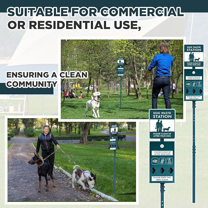 Dog Waste Station with Bags Galvanized Steel Outdoor Pet Bin Dispenser Reflective Sign Rust Proof System for Backyard Commercial Park(1 Pack)