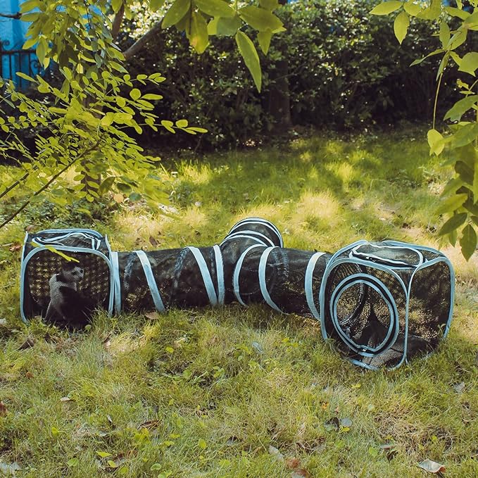 INTURN Cat Furniture Tent for Indoor and Outdoor Playpen Portable Cat Tunnels, Outdoor Kennel (2 Cube + 3-Way Tunnel)