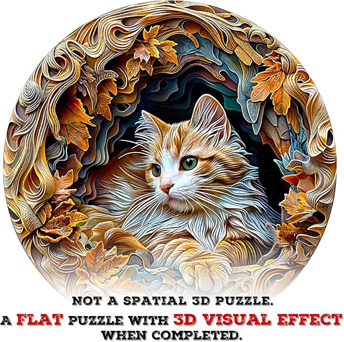 KAAYEE Wooden Puzzles for Adults, 3D Cat 200 Piece Unique Animal Shape Puzzle, Cat Wood Puzzle for Adults, Creative Gifts for Friends/Family, Home Decor(11.4 * 11.4in)